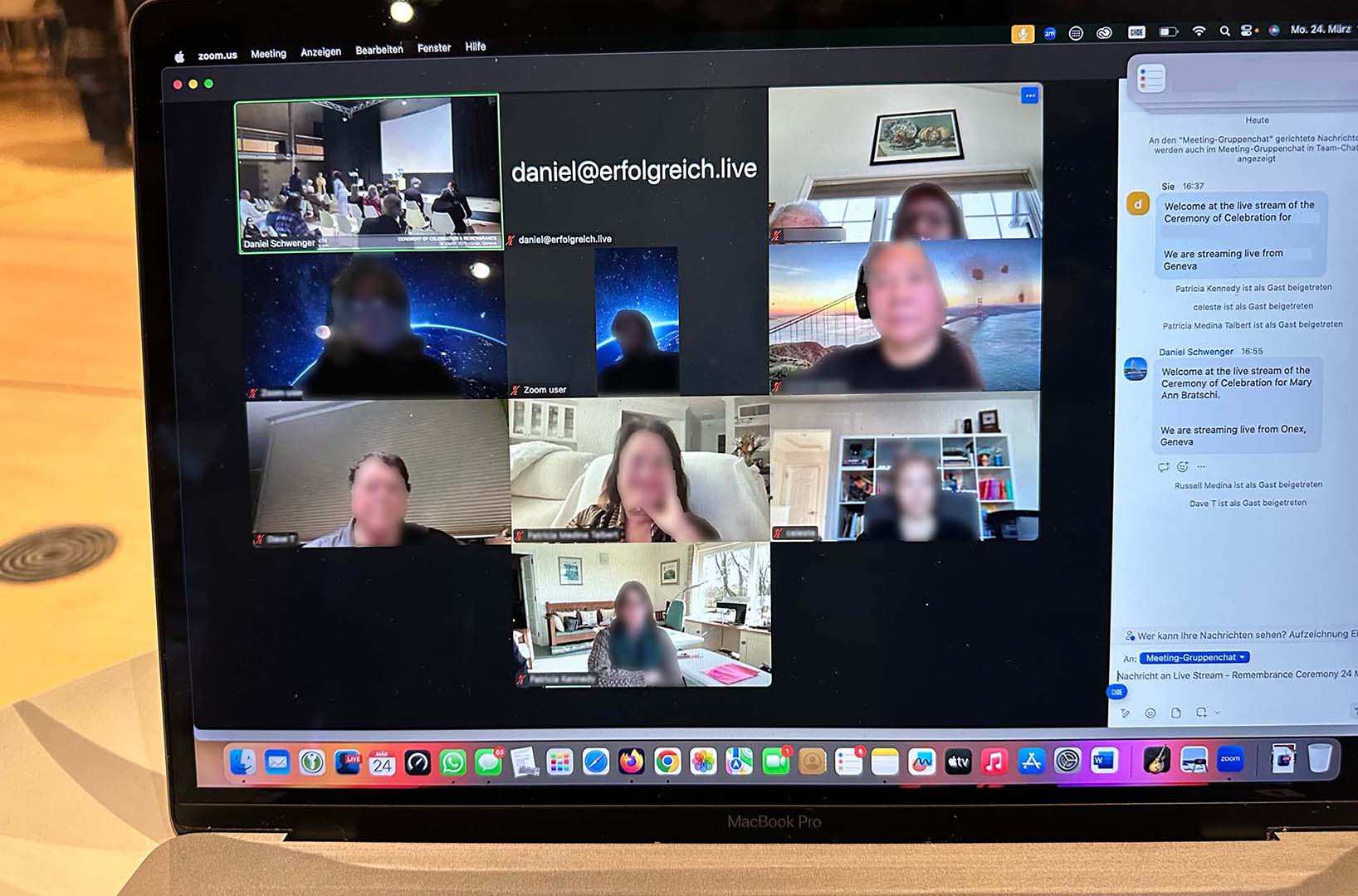 Remote family and friends attending a wedding live online from around the world